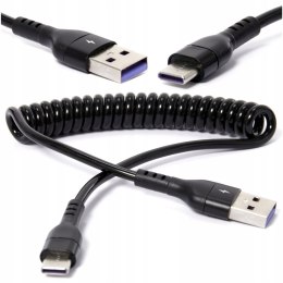 Kabel do ładowania smartfona tabletu USB USB-C czarny spiralny sprężynowy