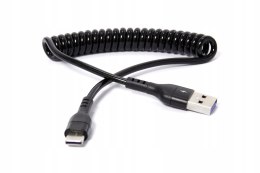 Kabel do ładowania smartfona tabletu USB USB-C czarny spiralny sprężynowy
