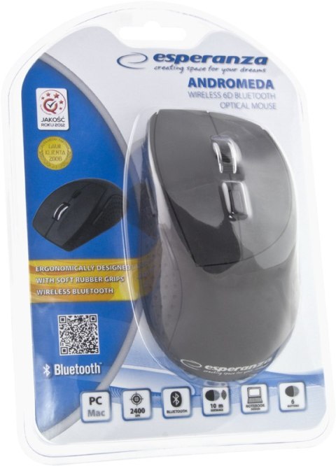 Mysz Bluetooth Optyczna Andromeda 1000/1600/2400DPI czarna ergonomiczna