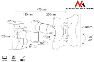 Uchwyt do monitora Maclean MC-503A 23-42 srebrny 30 kg max VESA