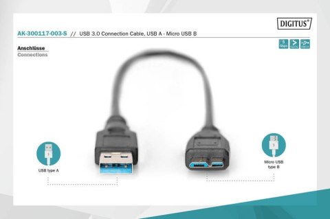 Kabel USB 3.1 Gen.1 Digitus A-microUSB B 0.25m czarny SuperSpeed
