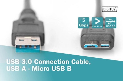 Kabel USB 3.1 Gen.1 Digitus A-microUSB B 0.25m czarny SuperSpeed