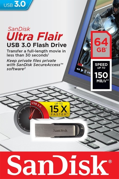 Pendrive SanDisk Ultra Flair 64GB USB 3.0 szybki metalowy
