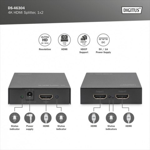 Rozdzielacz HDMI 2-portowy 4K UHD z audio lekki splitter
