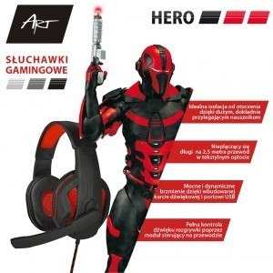 Słuchawki gamingowe ART HERO USB z mikrofonem dynamiczne stereo czarne