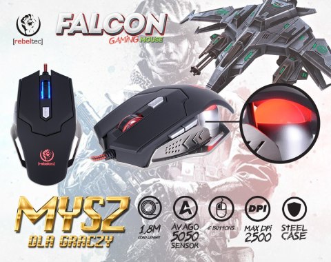 Mysz gamingowa Rebeltec Falcon 2500 DPI metalowa optyczna USB