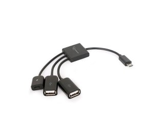 Kabel OTG USB Micro BM -> 2xUSB-AF+Micro BF 13cm czarny adapter USB 2.0