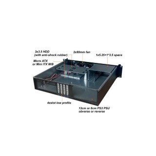 Obudowa PC Techly ATX Rack 19cali 2U czarna kompaktny format