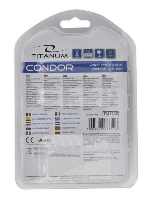 Mysz bezprzewodowa Esperanza Condor 3D 2.4GHz ergonomiczna zielona