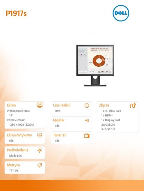 Monitor Dell P1917S 19 cali IPS LED SXGA 1280x1024 z HDMI i USB