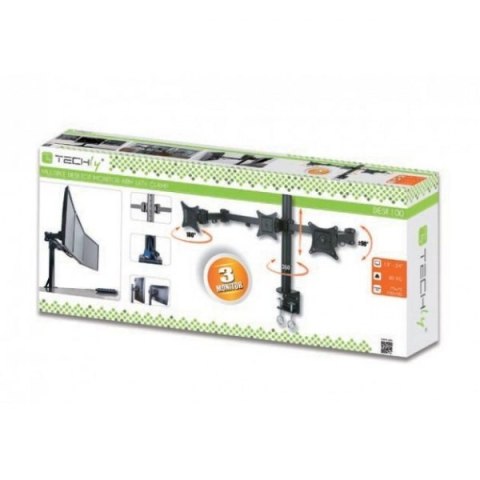 Uchwyt biurkowy Techly 3x10kg do monitorów LCD LED 13-24 cali czarny