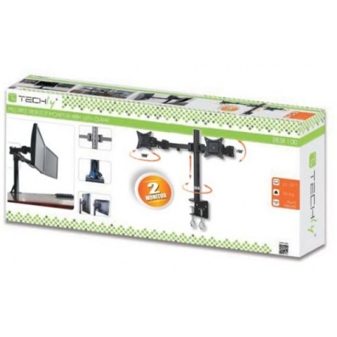 Uchwyt biurkowy Techly LCD LED 13-27 cali podwójny czarny 2x10kg