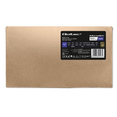Zasilacz ATX Qoltec 1600W 80 Plus Gold profesjonalny do koparki
