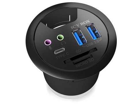 IcyBox IB-HUB1404A 2x USB Type A 1x Type C zainstalowany w biurku