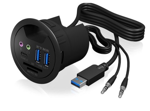 IcyBox IB-HUB1404A 2x USB Type A 1x Type C zainstalowany w biurku