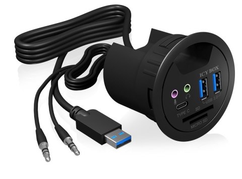 IcyBox IB-HUB1404A 2x USB Type A 1x Type C zainstalowany w biurku