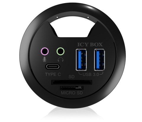 IcyBox IB-HUB1404A 2x USB Type A 1x Type C zainstalowany w biurku