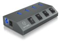 Hub USB 3.0 IcyBox IB-HUB1405C 4 portowy z przełącznikami szary
