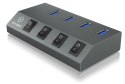 Hub USB 3.0 IcyBox IB-HUB1405C 4 portowy z przełącznikami szary