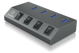 Hub USB 3.0 IcyBox IB-HUB1405C 4 portowy z przełącznikami szary