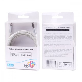 Kabel Lightning-USB 1.5m srebrny MFi szybko ładujący