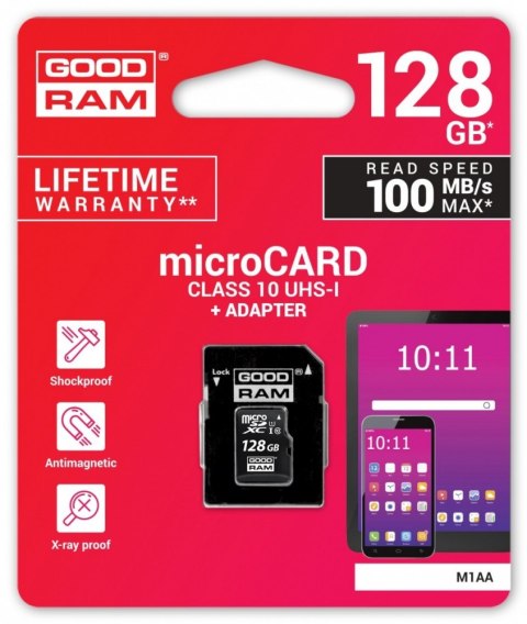 Karta pamięci microSDHC 128GB GOODRAM CL10 UHS-I z adapterem do SD