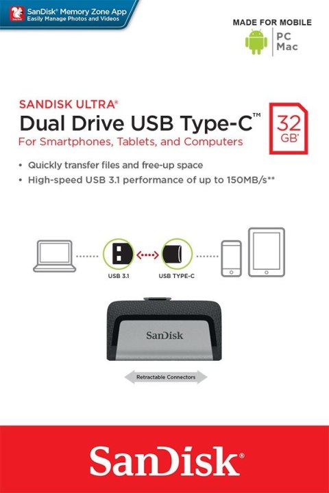 Pamięć SanDisk Ultra Dual Drive 32GB USB 3.1 Type-C 150MB/s