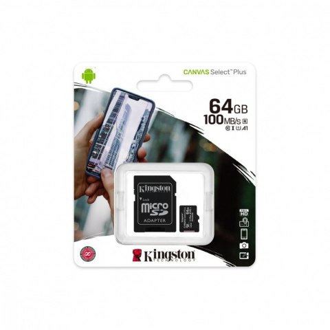 Karta pamięci microSD Kingston 64GB Canvas Select Plus 100MB/s z adapterem