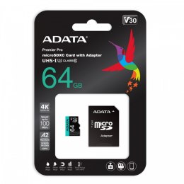 Karta pamięci microSD Adata Premier Pro 64GB UHS-I U3 V30 A2 z adapterem