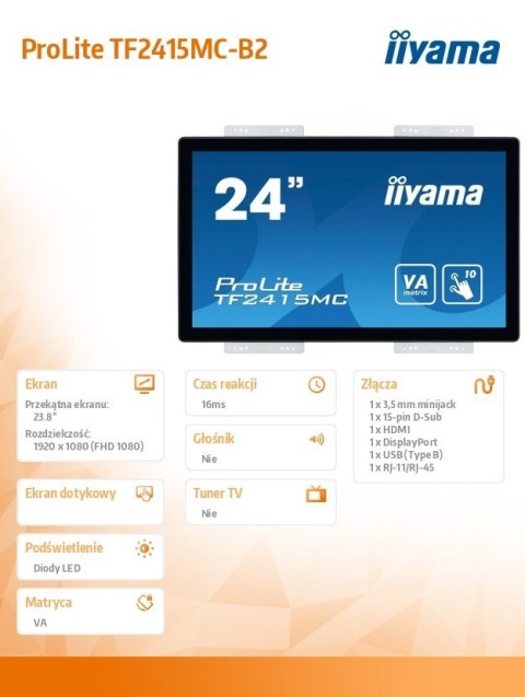 Monitor IIYAMA ProLite TF2415MC-B2 24 LCD pojemnościowy dotykowy