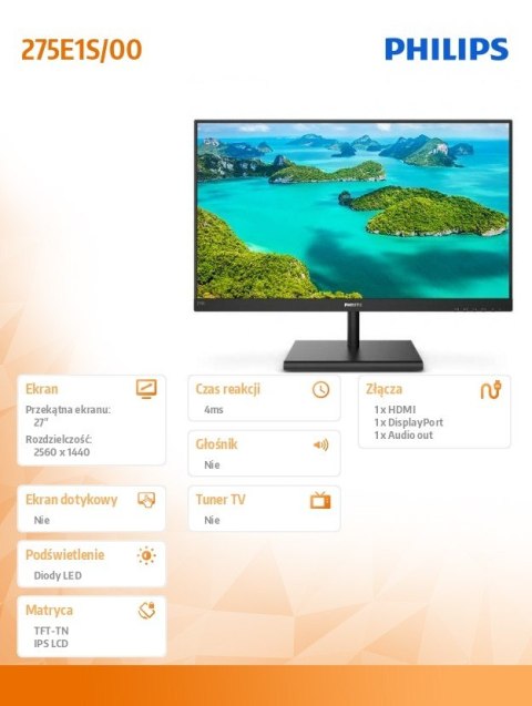 Monitor Philips 275E1S 27'' IPS LED HDMI DP FreeSync wydajny