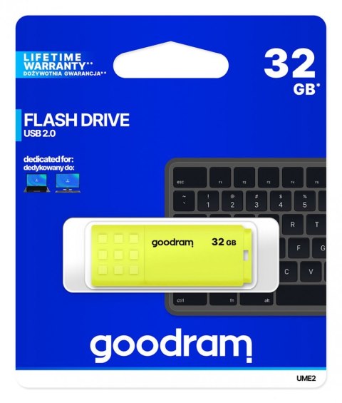 Pendrive GOODRAM UME2 32GB USB 2.0 żółty szybki i kompaktowy