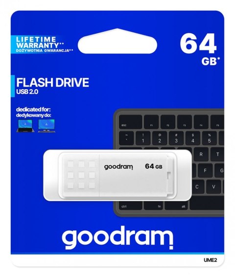 Pendrive GOODRAM UME2 64GB USB 2.0 biały z szybkim odczytem 20MB/s