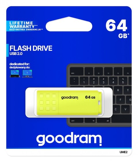 Pendrive GOODRAM UME2 64GB USB 2.0 Żółty praktyczny
