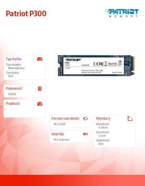 Dysk SSD Patriot P300 512GB M.2 PCIe Gen 3 wydajny szybki