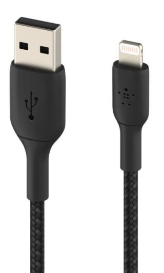 Kabel Braided USB-A Lightning 2m czarny wytrzymały do iPhone i iPad