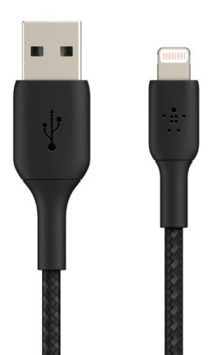 Kabel Braided USB-A Lightning 2m czarny wytrzymały do iPhone i iPad