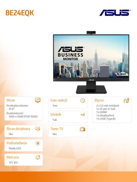 Monitor Asus BE24EQK 24 FHD IPS z kamerą mikrofonem i głośnikami