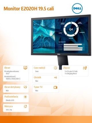 Monitor Dell E2020H 19.5 LED TN 1600x900 VGA DP energooszczędny