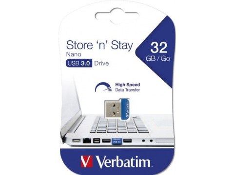 Pendrive Verbatim 32GB Nano Store USB 3.0 niebieski kompaktowy