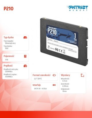 Dysk SSD Patriot P210 1TB 520/430 MB/s SATA III szybki wydajny