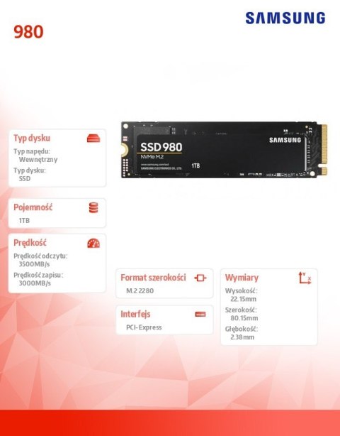 Dysk SSD Samsung 980 1TB NVMe PCIe 3.0 szybki wydajny