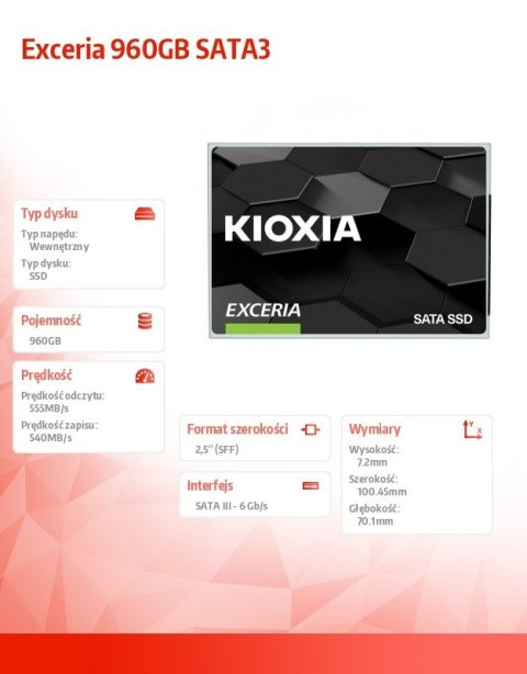 Dysk SSD Kioxia Exceria 960GB SATA3 550/540MBs wydajny szybki