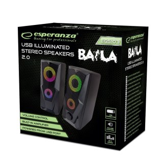 Głośnik Esperanza 2 0 LED Rainbow Czarny z USB