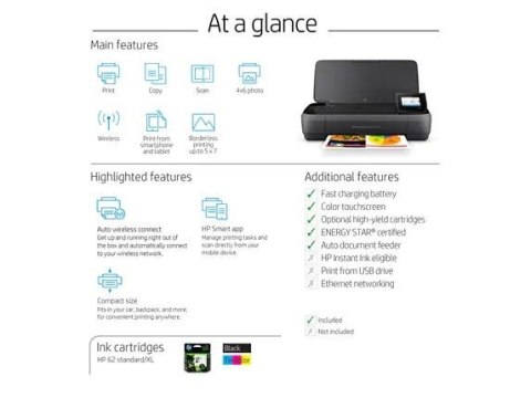 Drukarka HP Officejet 250 AiO mobilna wielofunkcyjna z Bluetooth Wi-Fi