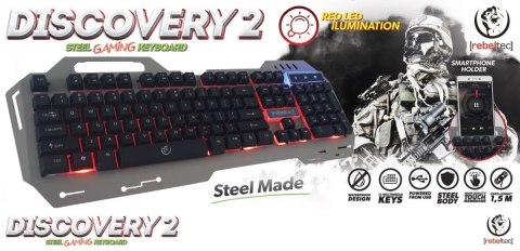 Klawiatura metalowa podświetlana gaming Rebeltec DISCOVERY 2 czerwona LED