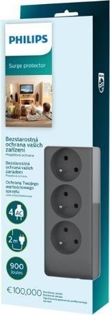 Listwa zasilająca Philips SPN3140A/60 2m 4 gniazda przeciwprzepięciowa szara