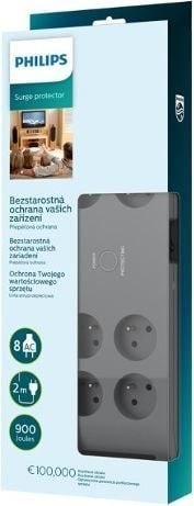 Listwa przeciwprzepięciowa Philips SPN3180A/60 2m 8 gniazd E szara