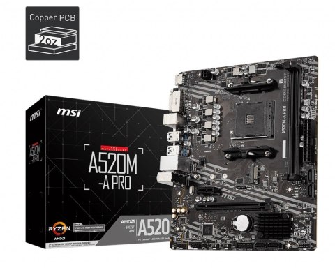 Płyta główna MSI A520M-A PRO AM4 mATX 2DDR4 DVI HDMI USB 3.2
