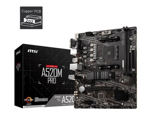 Płyta główna MSI A520M PRO AM4 mATX 2DDR4 HDMI USB 3.2 wydajna